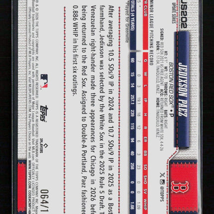 2026 Topps Update Series Jedixson Paez #US202 Blue Foil RC
