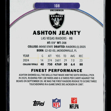 2025 Topps Finest Ashton Jeanty #108 RC 051/250