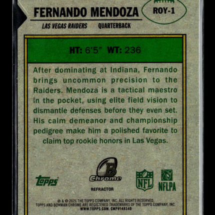 2026 Topps Bowman Chrome Fernando Mendoza #ROY-1 Refractor RC