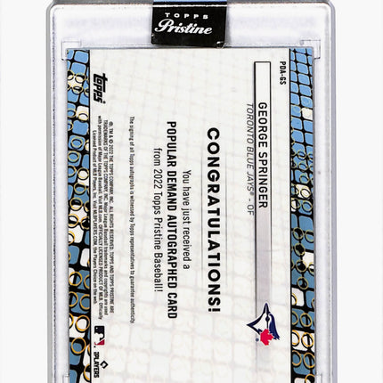 2022 Topps Pristine George Springer #PDA-GS Auto