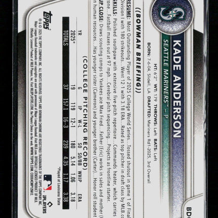 2025 Bowman Chrome Draft Kade Anderson #BDC-3 Purple Geometric Refractor 194/250