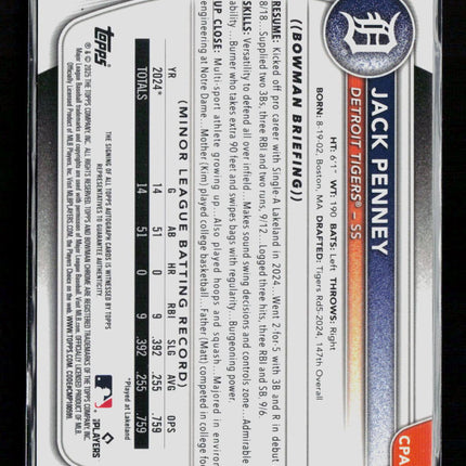 2025 Bowman Chrome Jack Penney #CPA-JPY Orange Refractor 13/25 Auto