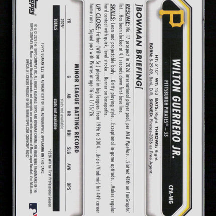 2026 Bowman Chrome Wilton Guerrero Jr. #CPA-WG Packfractor 66/89 Auto
