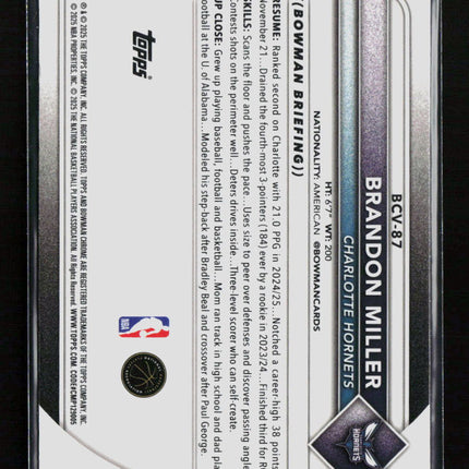 2025 Topps Bowman Chrome Basketball Brandon Miller #BCV-87 Blue Mojo 003/175