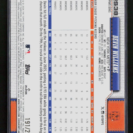 2026 Topps Update Series Devin Williams #US38 Purple /250