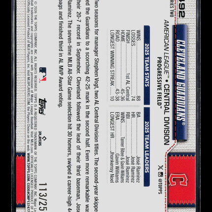 2026 Topps Series Two Cleveland Guardians #492 Purple /250