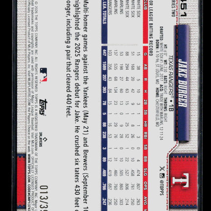 2026 Topps Jake Burger #451 Yellow /399