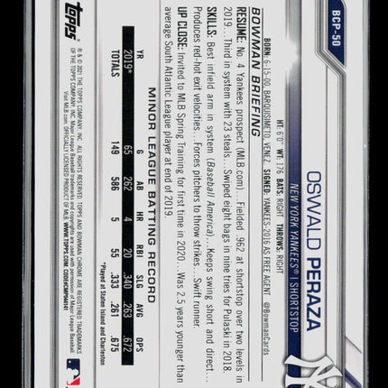 2021 Bowman Chrome Oswald Peraza #BCP-50 Yellow /75