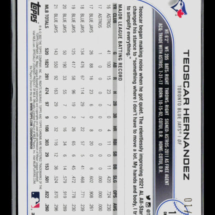2022 Topps Chrome Teoscar Hernández #185 Gold Wave Refractor /50