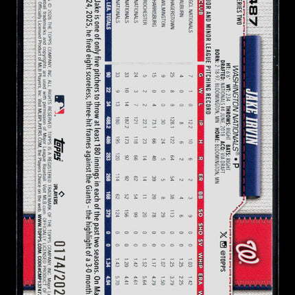 2026 Topps Series Two Jake Irvin #487 Gold /2026