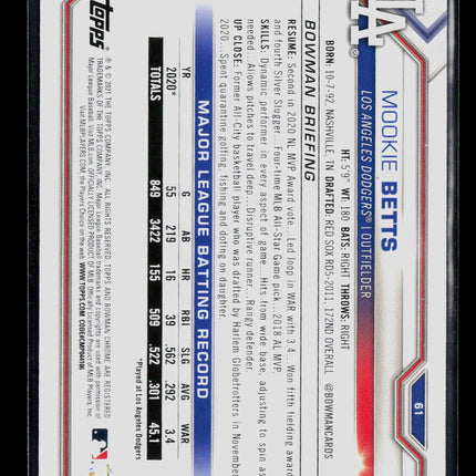2021 Bowman Mookie Betts #61 Neon Green 231/399