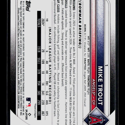 2025 Bowman Mike Trout #1 Green Border 008/399