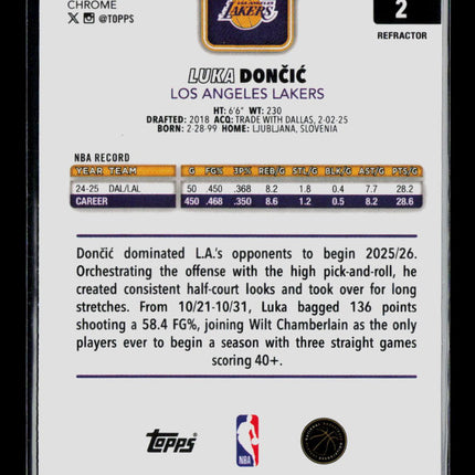 2026 Topps Chrome Luka Dončić #2 Refractor