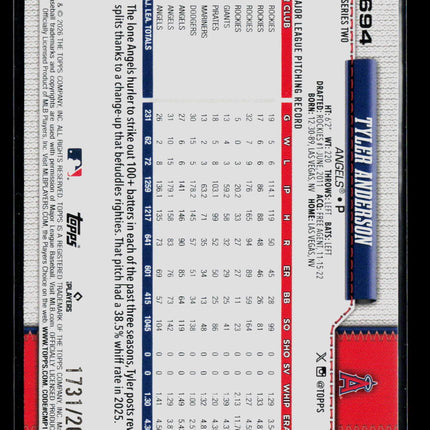 2026 Topps Tyler Anderson #694 Gold /2026