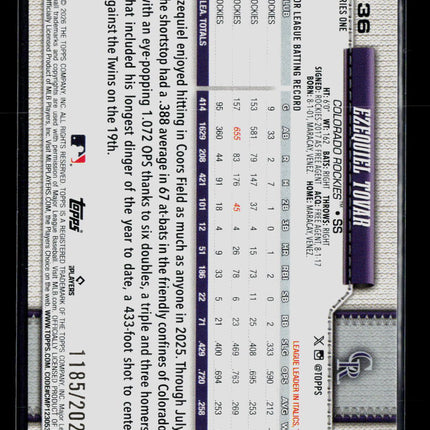 2026 Topps Series One Ezequiel Tovar #136 Gold /2026