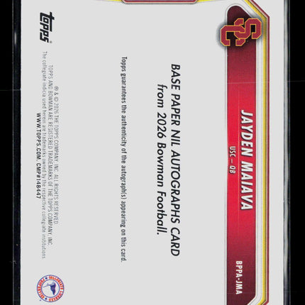 2026 Bowman University Football Jayden Maiava #BPPA-JMA Green 17/99 Auto
