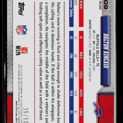 2026 Topps Chrome Holiday Dalton Kincaid #109 Gold Refractor /50