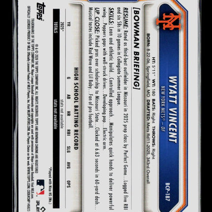 2026 Bowman Chrome Draft Wyatt Vincent #BCP-187 Purple /250