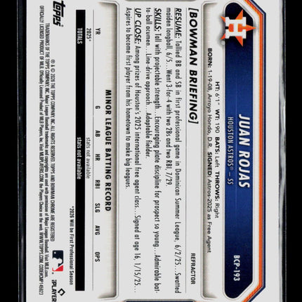 2026 Bowman Chrome Juan Rojas #BCP-193 Refractor 016/499