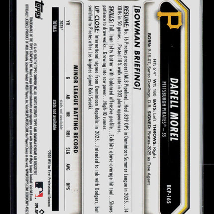 2026 Bowman Chrome Darell Morel #BCP-165 Speckle Refractor /299