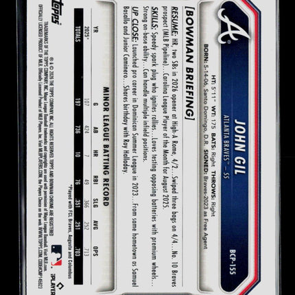 2026 Bowman Chrome John Gil #BCP-155 Green Mini-Diamond Refractor 095/125