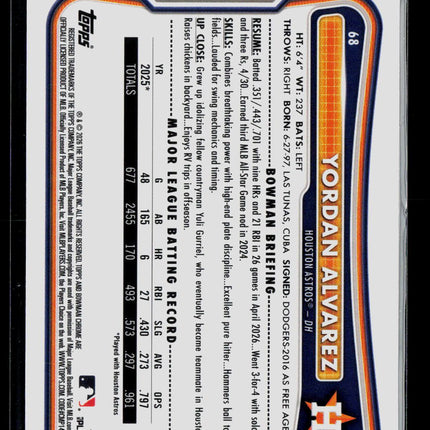 2025 Bowman Chrome Yordan Alvarez #68 Purple Pattern Refractor 069/250