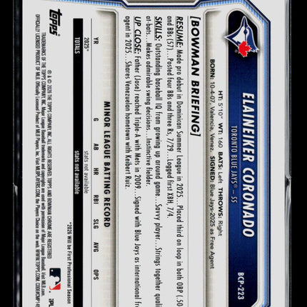 2026 Bowman Chrome Elaineiker Coronado #BCP-223 Blue Reptilian 053/150