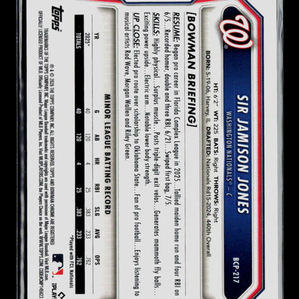2026 Topps Bowman Chrome Sir Jamison Jones #BCP-217 Blue 090/150