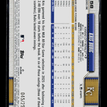2026 Topps Series 1 Kris Bubic #58 Purple /250