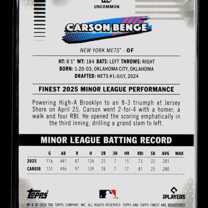 2026 Topps Finest Carson Benge #116 Pink 071/250 RC