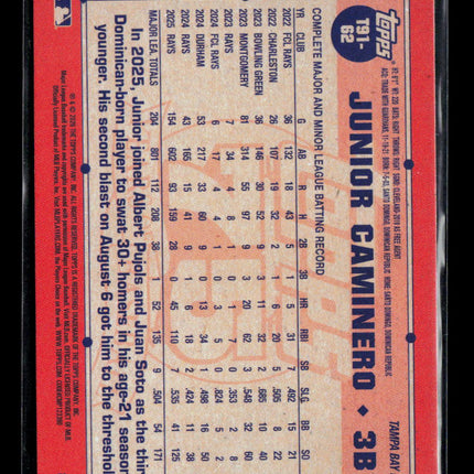 2026 Topps Series 1 Junior Caminero #T91-62 Blue /150