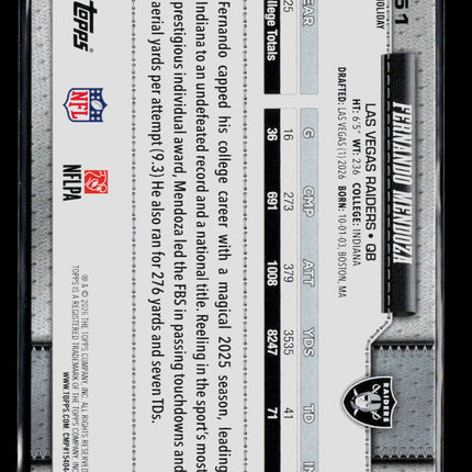 2026 Topps Holiday Fernando Mendoza #151 RC