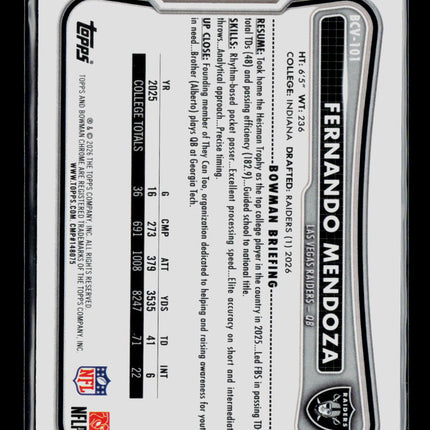 2026 Topps Bowman Chrome Fernando Mendoza #BCV-101 RC