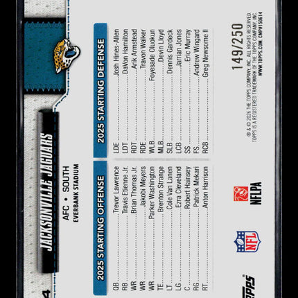 2026 Topps Jacksonville Jaguars #274 Purple Foilboard 149/250