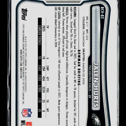 2026 Bowman Chrome Jalen Hurts #BCV-82 Aqua 065/199