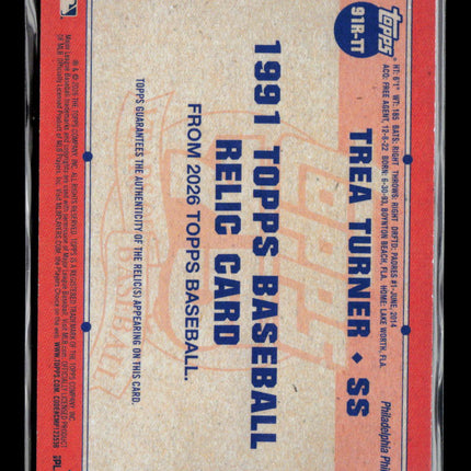 2026 Topps Baseball 1991 Topps Baseball Relic Card Trea Turner #91R-TT Patch