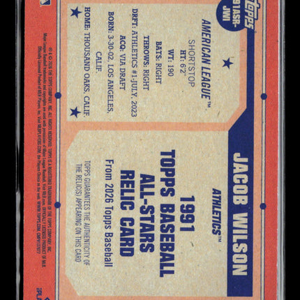 2026 Topps Jacob Wilson #91ASR-JWI Memorabilia