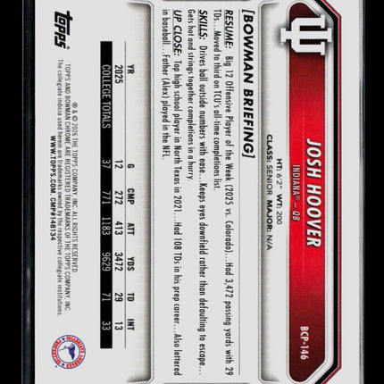 2026 Bowman Chrome University Josh Hoover #BCP-146 12/25 Orange Reptilian
