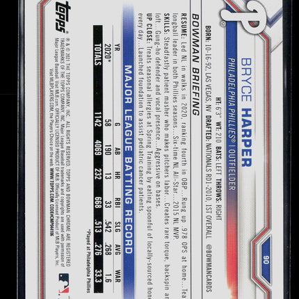 2021 Bowman Bryce Harper #90 Fuchsia 153/299