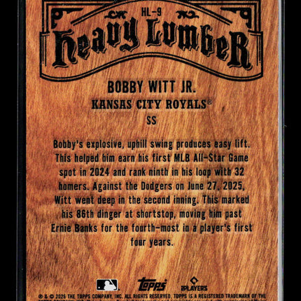 2026 Topps Heavy Lumber Bobby Witt Jr. #HL-9