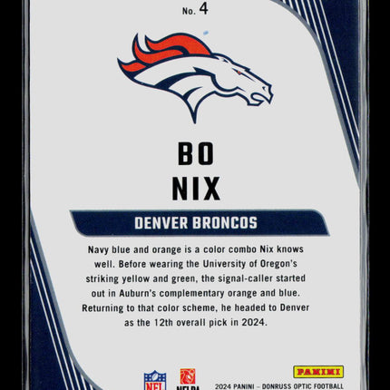 2024 Panini Donruss Optic Primary Colors Bo Nix #4 RC