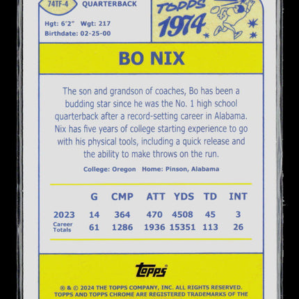 2024 Topps Chrome Bo Nix #74TF-4 RC