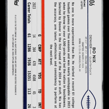 2024 Topps Chrome Bo Nix #206 RC