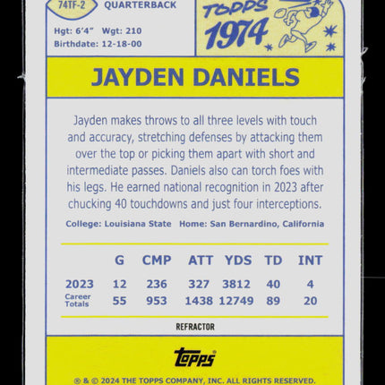 2024 Topps Chrome Jayden Daniels #74TF-2 Refractor RC