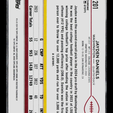 2024 Topps Chrome Jayden Daniels #201 RC