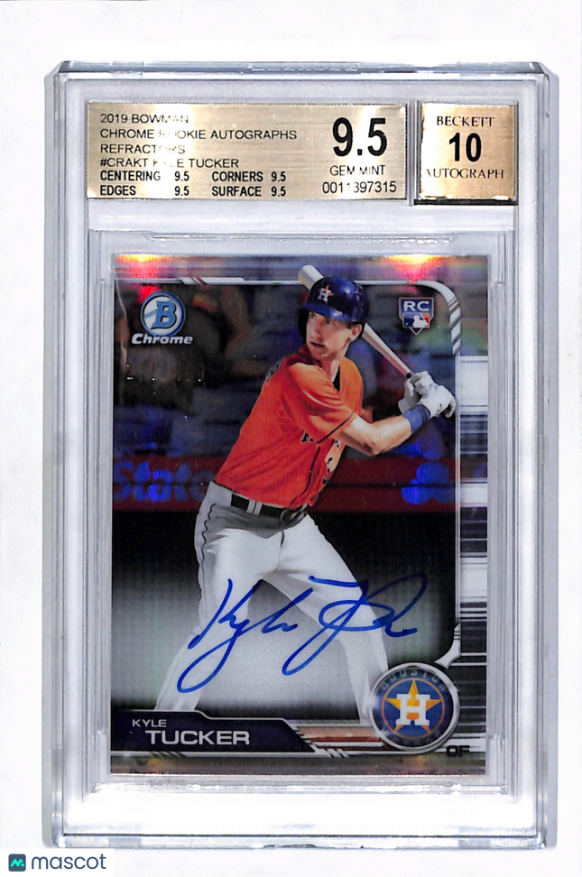2019 Bowman Chrome Rookie Refractors Kyle Tucker #CRAKT /499 BGS 9.5 Auto 10