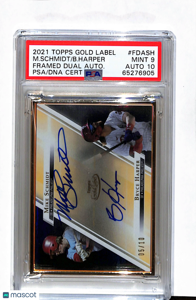 2021 Topps Gold Label Framed Auto Mike Schmidt Bryce Harper /10 PSA 9 Auto 10