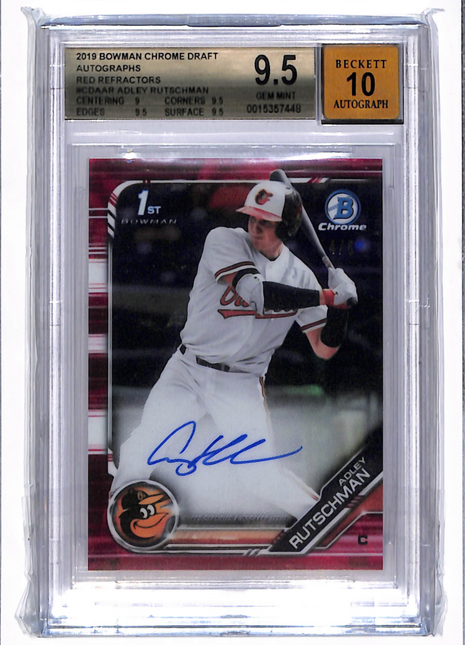 2019 Bowman Chrome Draft Auto Red Refractor Adley Rutschman BGS 9.5 Auto 10 /5