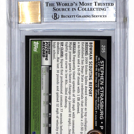 2010 Bowman Chrome Stephen Strasburg #205B BGS 9 Auto 10