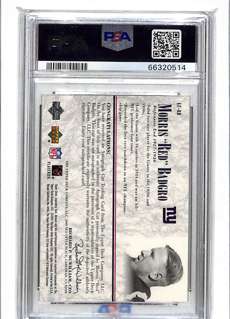 2002 SP Legendary Cuts Cut Signature Morris "red" Badgro #LC-RB PSA 8 Auto